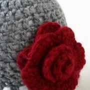 Custom Listing for StaceyH, Gray Ruffle Cloche with Deep Red Rose, women's size