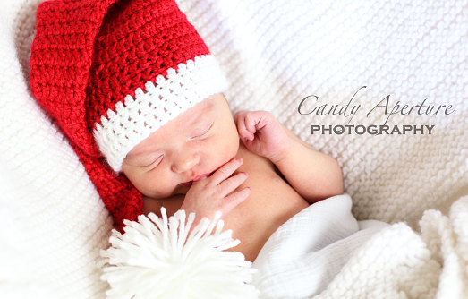 Santa's Little Elf Hat And Pompom Bootie Set, Stocking Hat, Newborn Or 3-6 Months